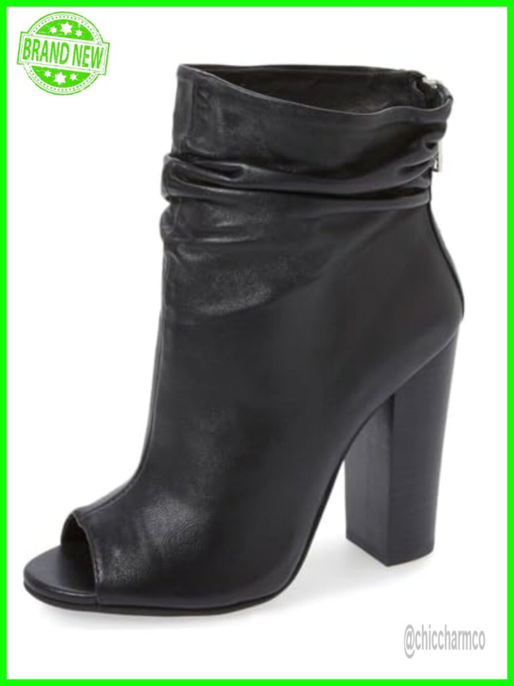 FSJ Women Peep Toe Chunky Heel Ankle Boots Slouch Faux Leather Dress Booties